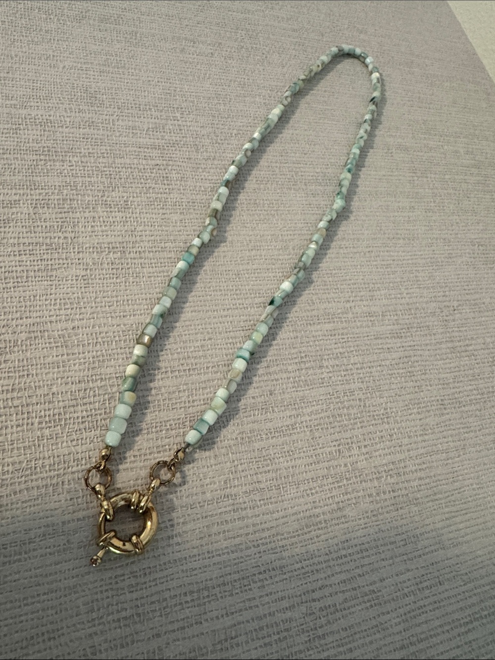 Erin McDermott Gold Toggle Necklace with Light Aqua Beads - Women Jewelry